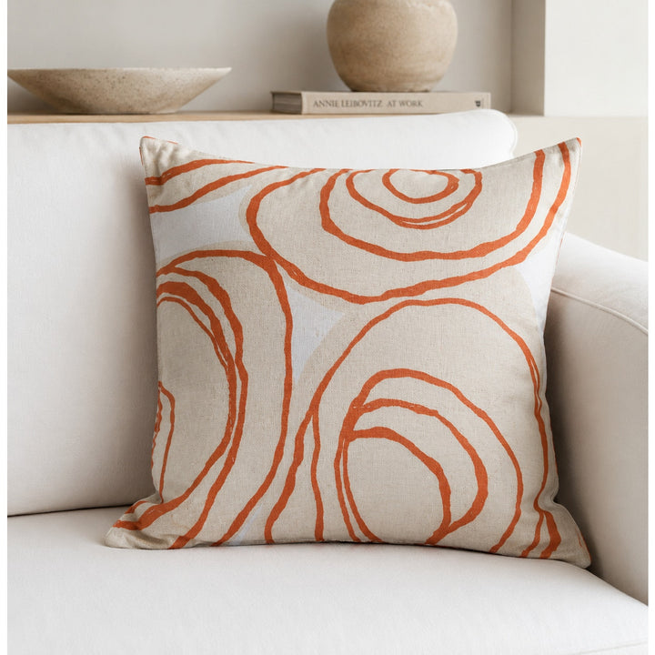 Hable Construction Orange Cream Beige Euro Sham Abstract Swirls Illustrated Zip