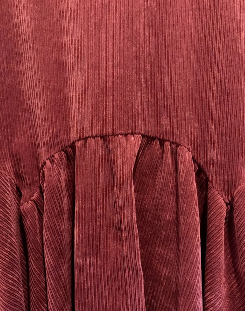 ASOS Design Burgundy Corduroy Mini Dress US 12 Button Drop Waist Peplum Babydoll