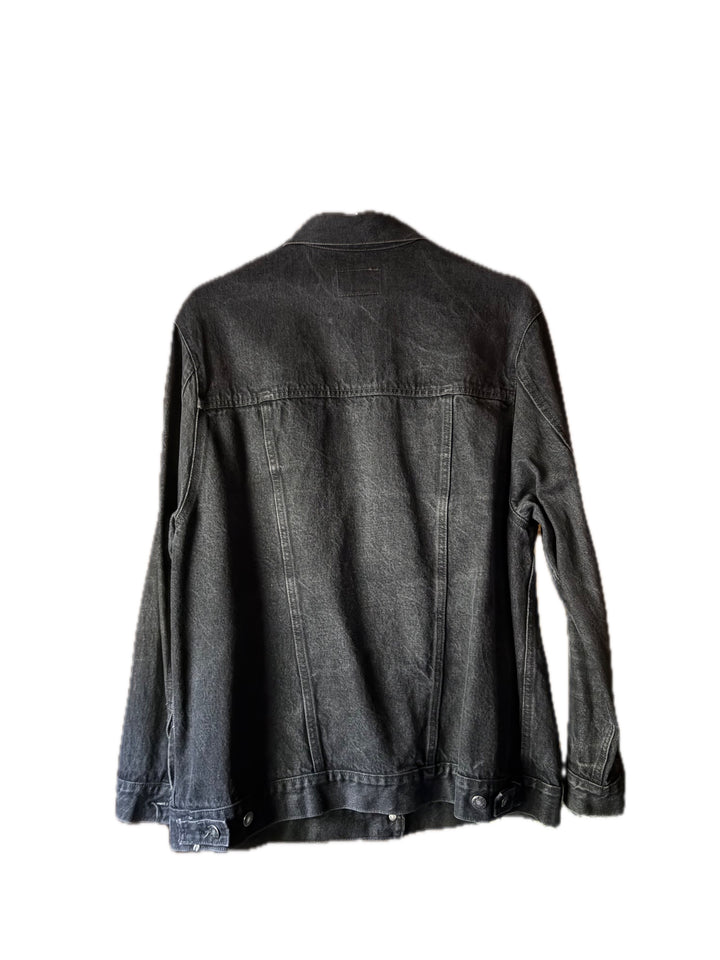 Vtg 90s Levis 77607-4159 Faded Black Denim Trucker Jacket Size L Hand Pockets USA