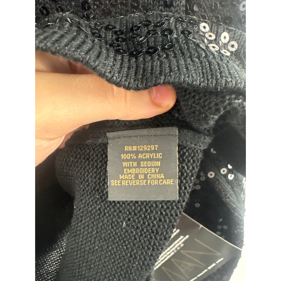 Women’s Iman Large Black Sequin Cowelneck Sweater