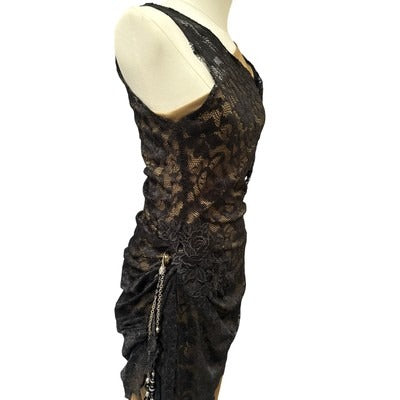 Black & Gold One-Shoulder Lace Evening Dress