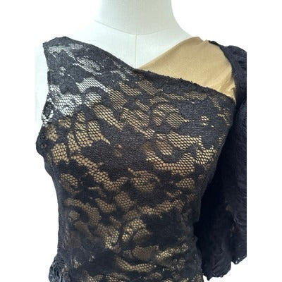 Black & Gold One-Shoulder Lace Evening Dress