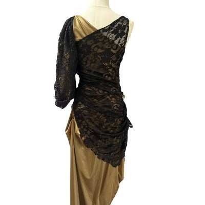 Black & Gold One-Shoulder Lace Evening Dress