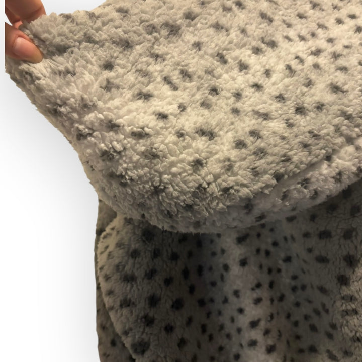 G.I.L.I. Gray Leopard Print Faux Fur Sherpa Hooded Coat XXS/XXXS Oversized