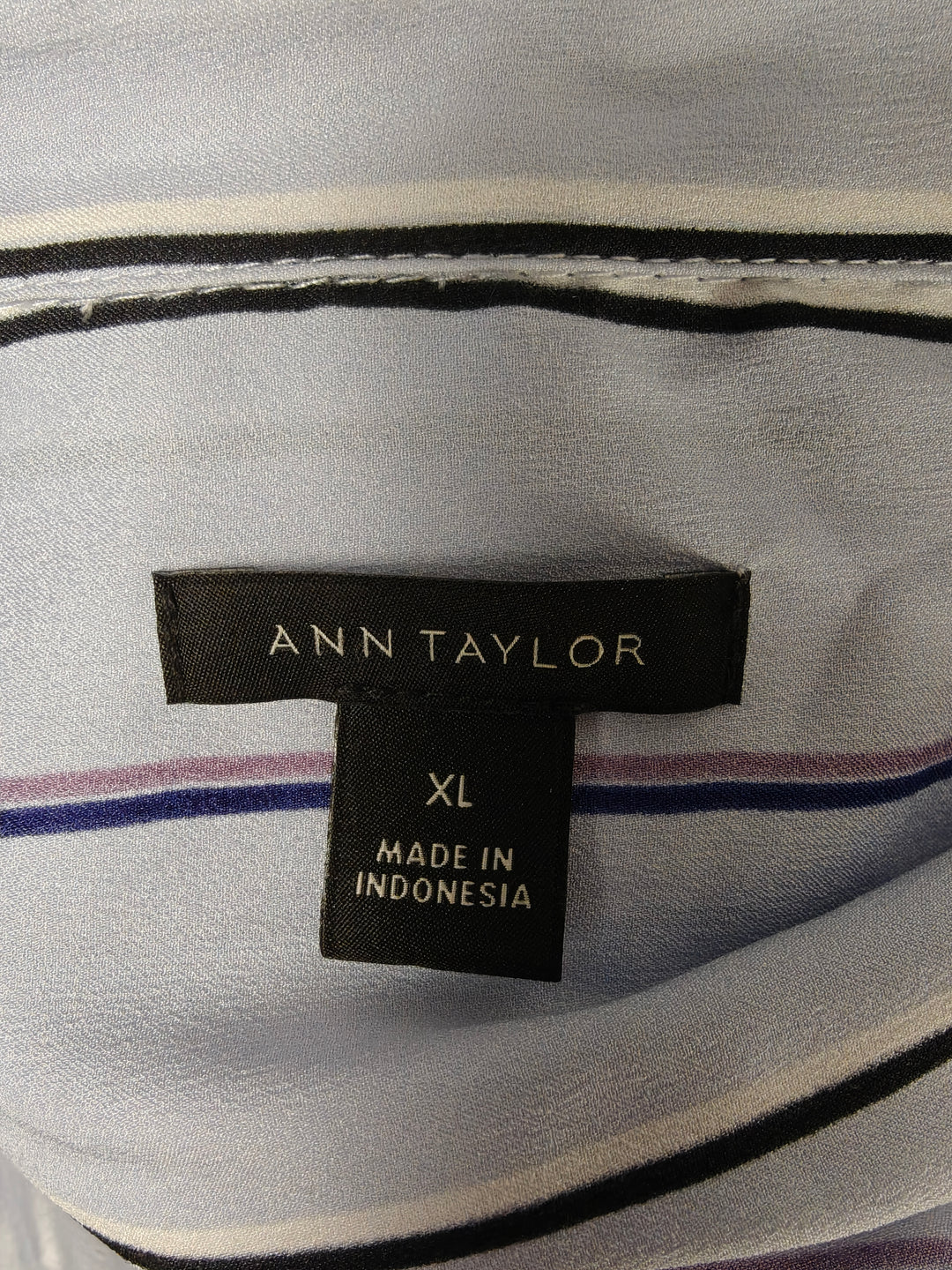 Womens Ann Taylor Button Down Shirt Blue Striped XL