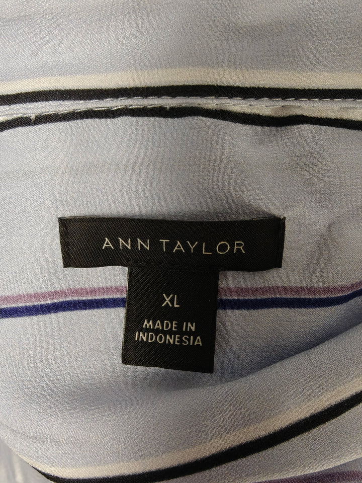Womens Ann Taylor Button Down Shirt Blue Striped XL