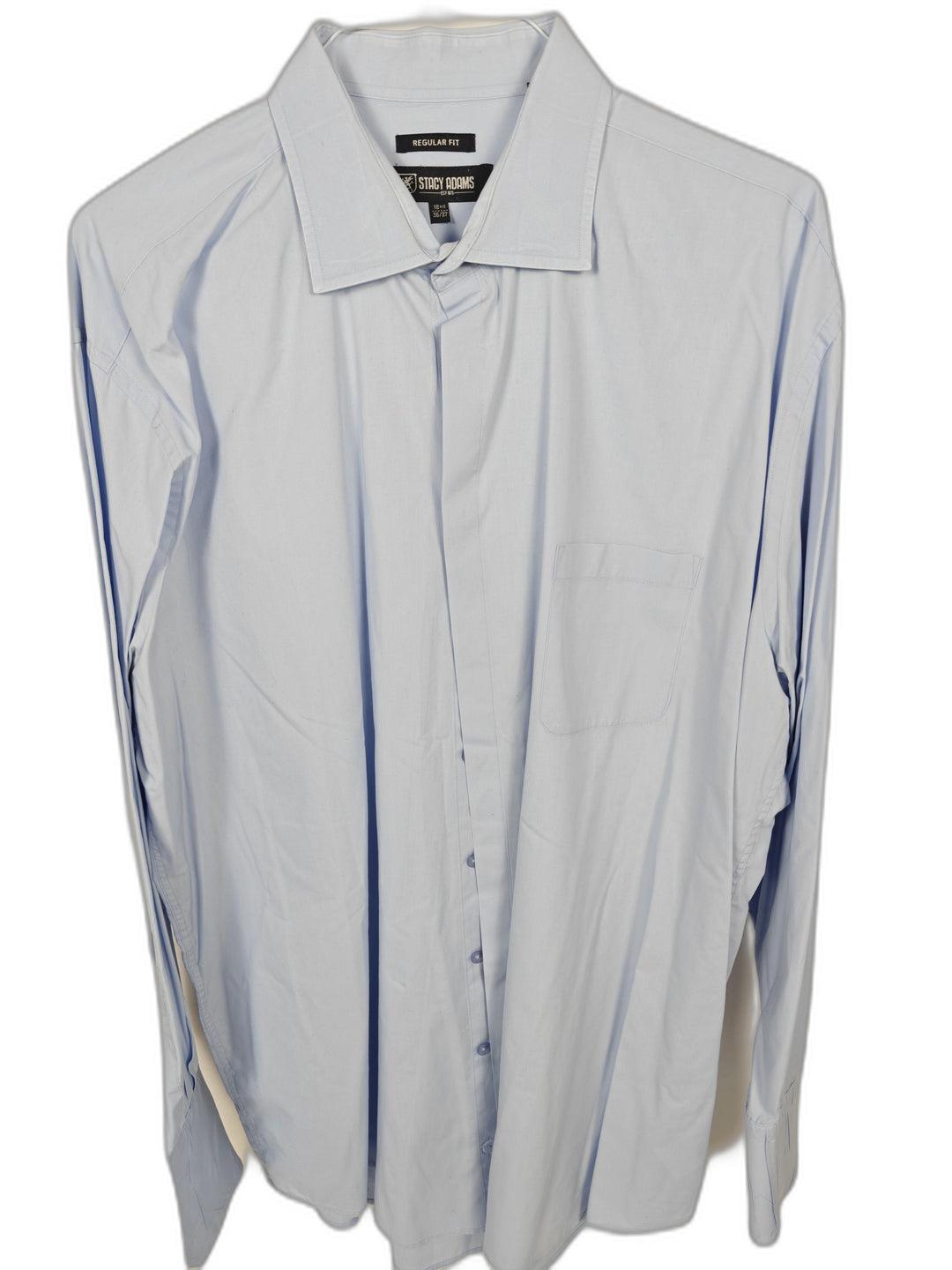 Stacy Adams Men's Light Blue French Cuff Dress Shirt 18.5 36/37 Regular Fit Button Front