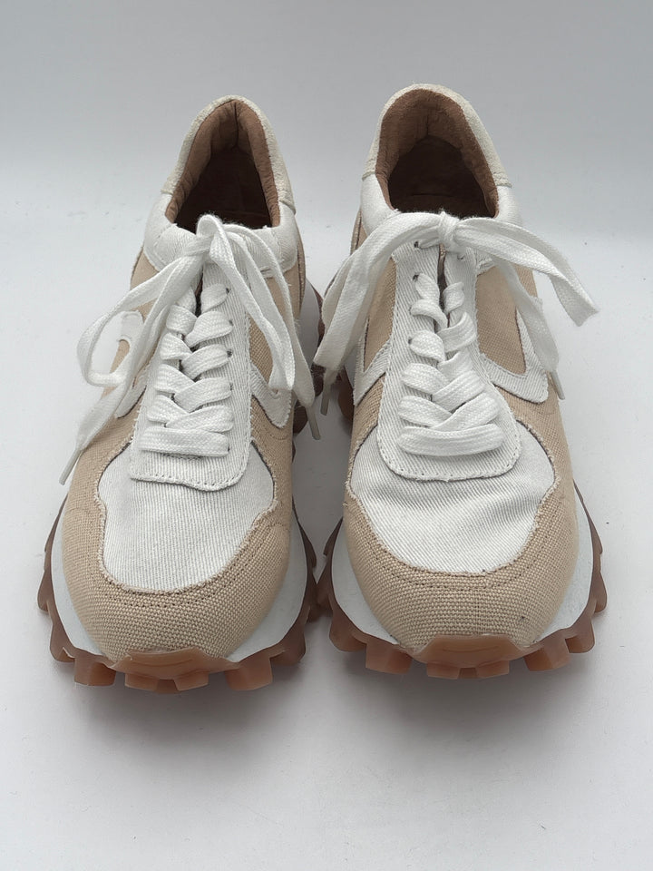 Womens Walnut Melbourne Two Inch Platform Sneakers Canvas White Beige Size 9