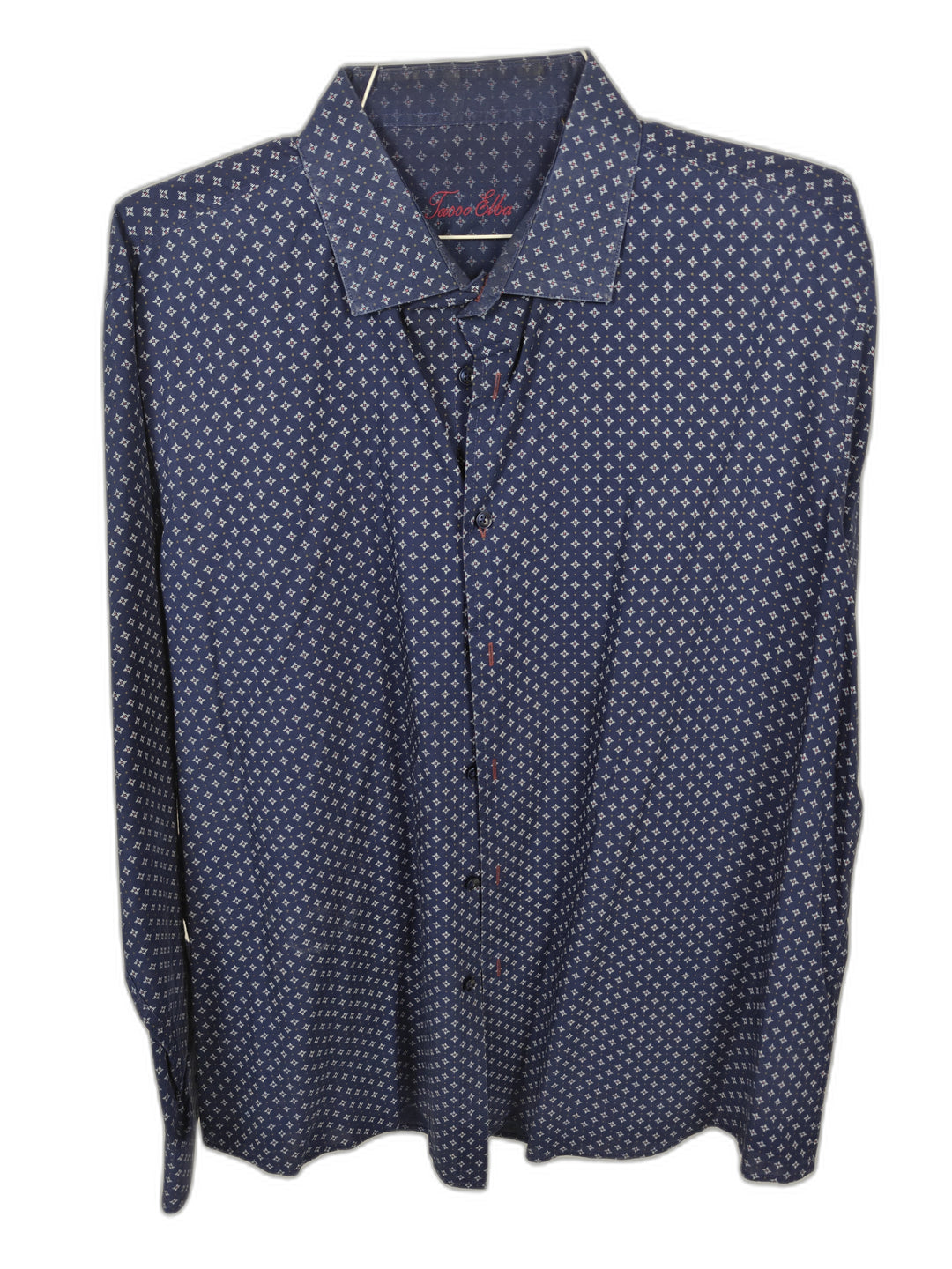 Tasso Elba Men's XXL Blue Geometric Print Button Up Shirt Long Sleeve 100% Cotton
