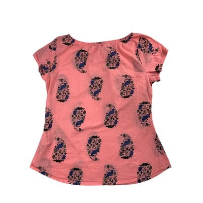 Ajio Womans Paisley Print Pink Short Sleeve Top S 100% Cotton