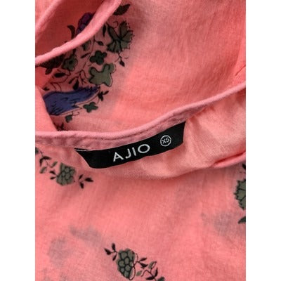 Ajio Womans Paisley Print Pink Short Sleeve Top S 100% Cotton