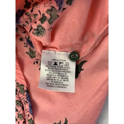 Ajio Womans Paisley Print Pink Short Sleeve Top S 100% Cotton
