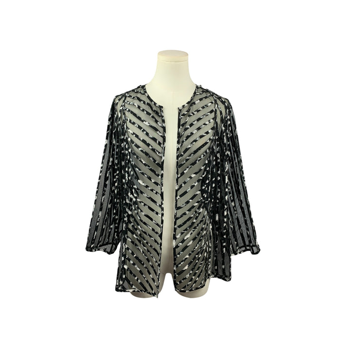Chicos Sheer Black & White Striped Open Cardigan Jacket Size 3
