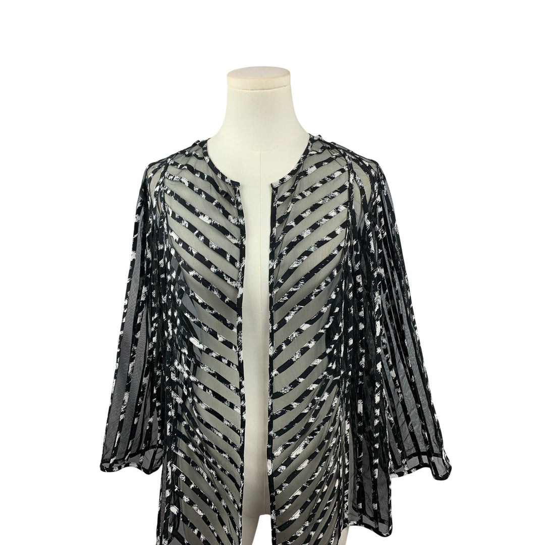 Chicos Sheer Black & White Striped Open Cardigan Jacket Size 3