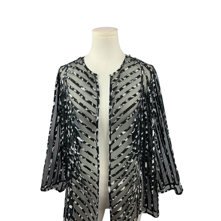 Chicos Sheer Black & White Striped Open Cardigan Jacket Size 3