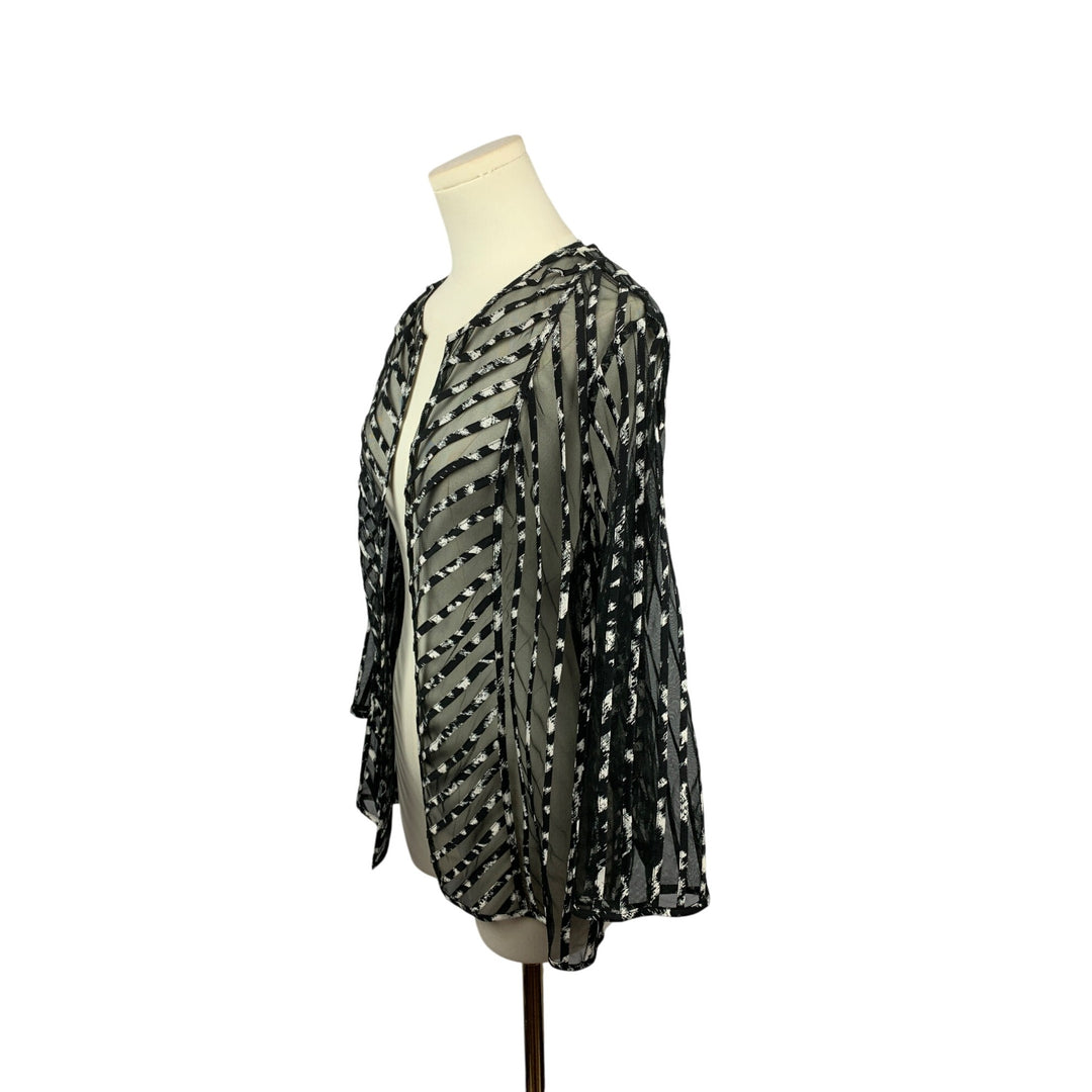 Chicos Sheer Black & White Striped Open Cardigan Jacket Size 3