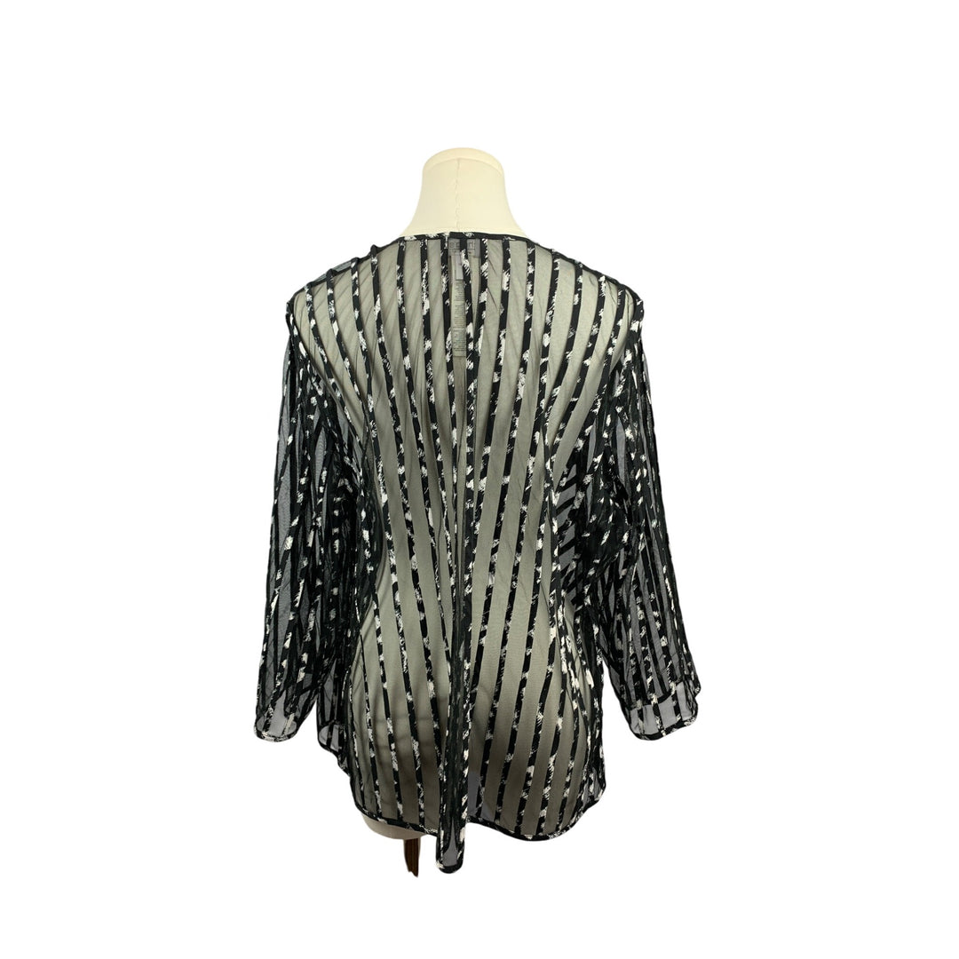 Chicos Sheer Black & White Striped Open Cardigan Jacket Size 3