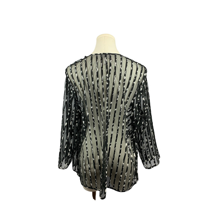 Chicos Sheer Black & White Striped Open Cardigan Jacket Size 3