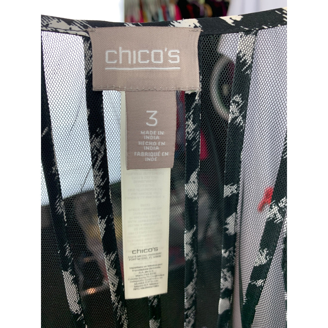 Chicos Sheer Black & White Striped Open Cardigan Jacket Size 3