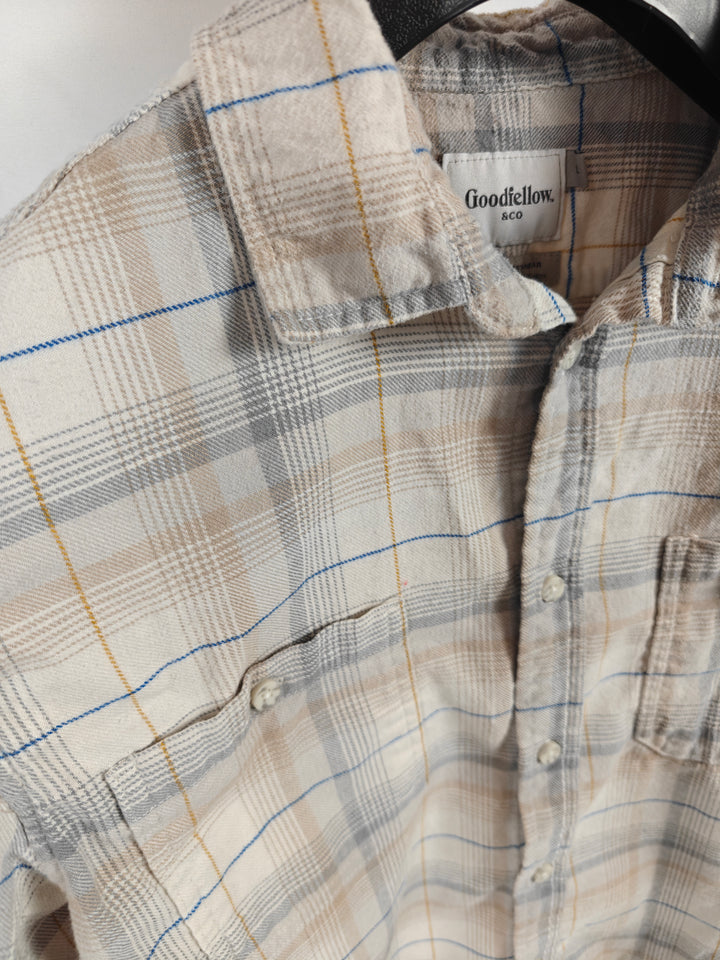 Mens Goodfellow &amp; Co Flannel Shirt Cream Plaid Standard Fit