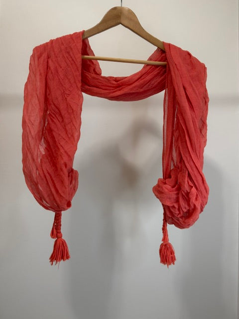 Anthropologie Remi &amp; Reid Persimmon Textured Wrap/Scarf – Braided Tassels – 41x62
