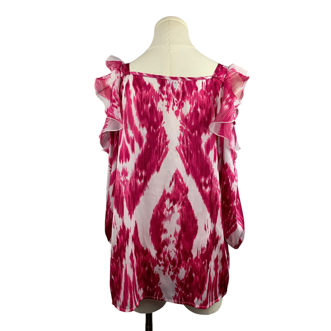 Womens Off-Shoulder Ruffle Pink Ikat Blouse  XS