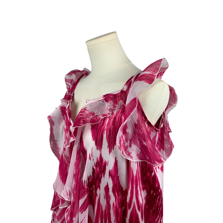 Womens Off-Shoulder Ruffle Pink Ikat Blouse  XS