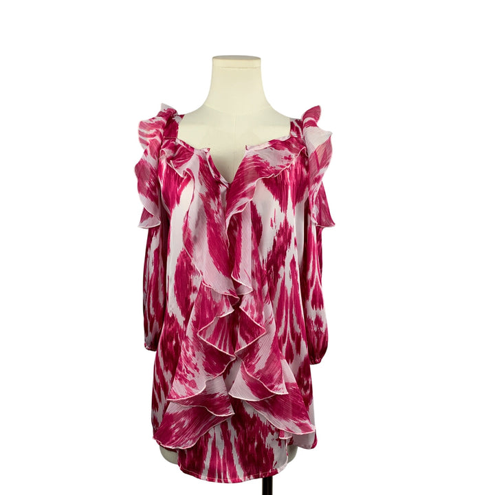 Womens Off-Shoulder Ruffle Pink Ikat Blouse  XS