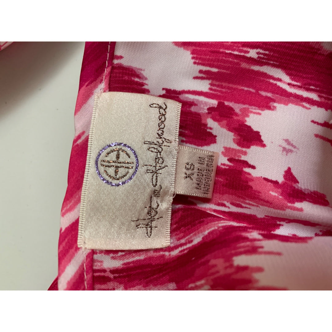 Womens Off-Shoulder Ruffle Pink Ikat Blouse  XS