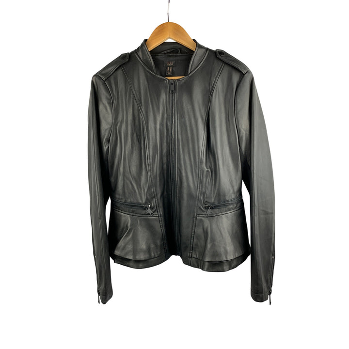 G.I.L.I. Womens Faux Leather Jacket Size M Black & Polyurethane