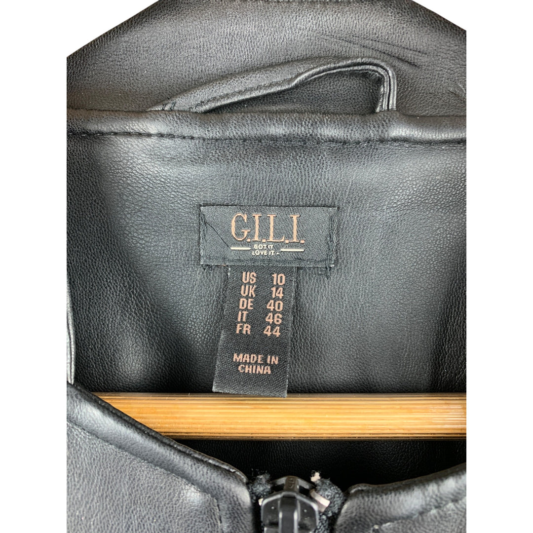 G.I.L.I. Womens Faux Leather Jacket Size M Black & Polyurethane
