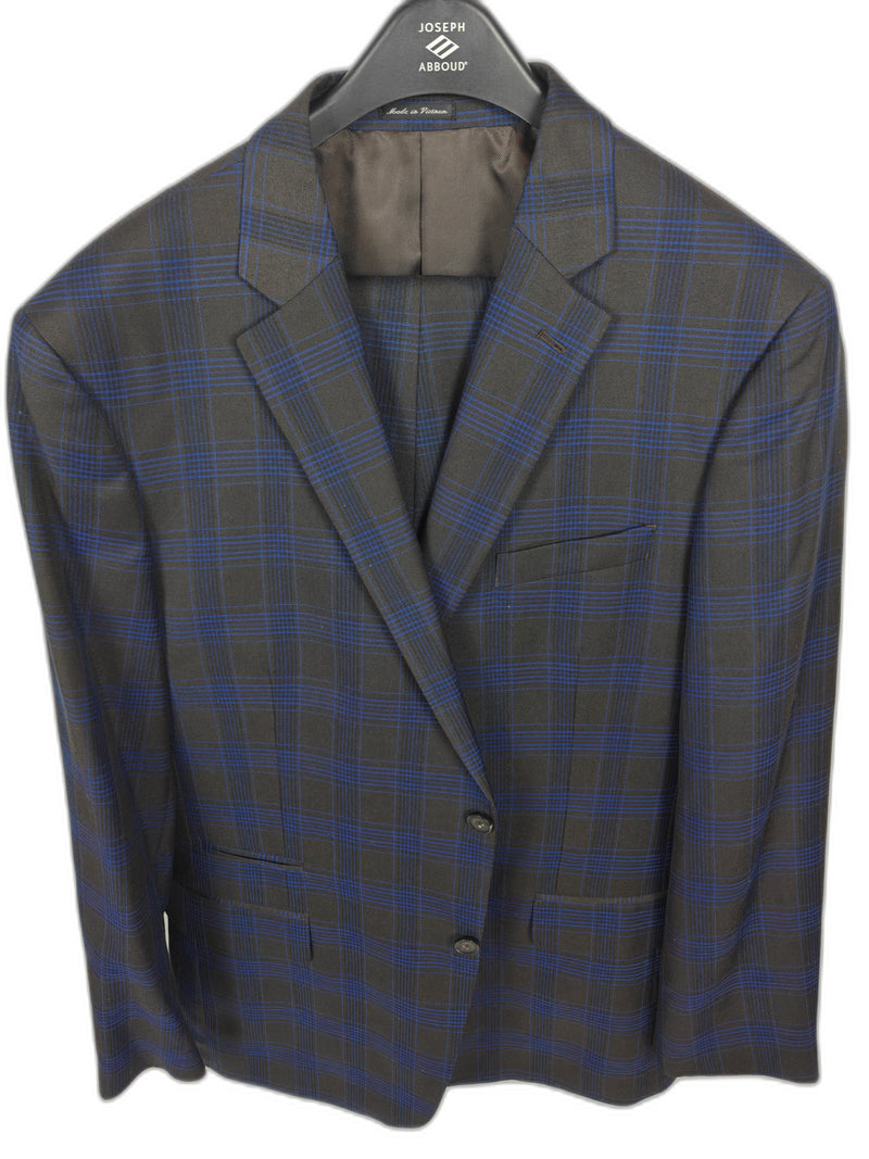 Steve Harvey Collection Samson Men's 46R Blue Gray Windowpane Plaid Suit 2-Piece Set Jacket & Pants