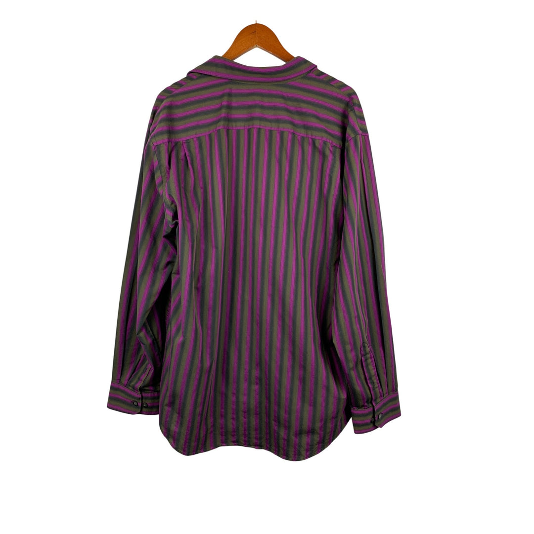 Van Heusen Mens Striped Dress Shirt XL Black & Purple Cotton/Polyester