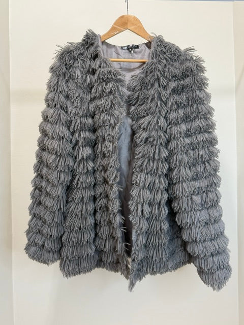 Glitzy Girlz Light Gray Statement Fuzzy Jacket Sz1X