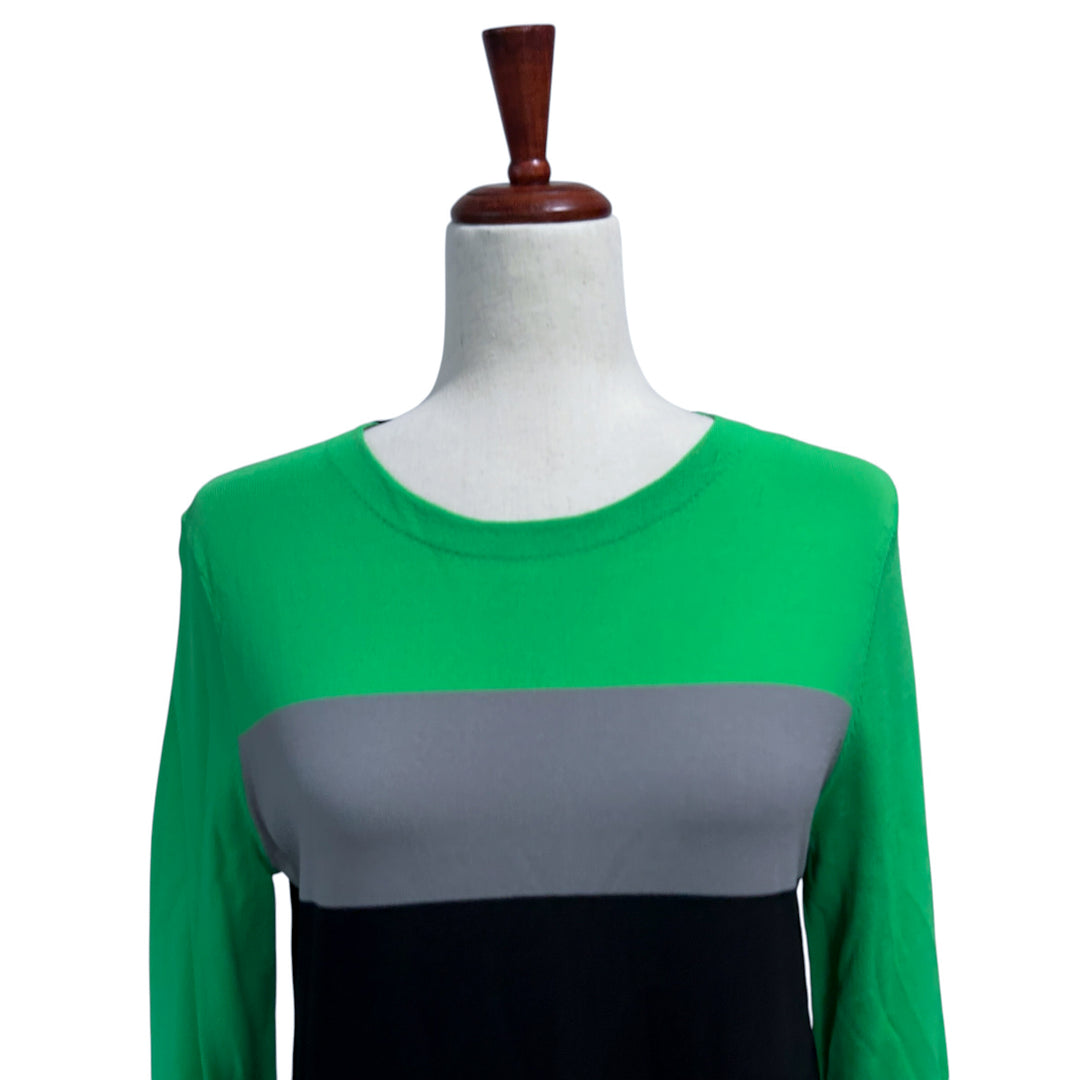 Diane von Furstenberg "Aina" Dress Medium Green Colorblock Longsleeve Knit Mini Dress