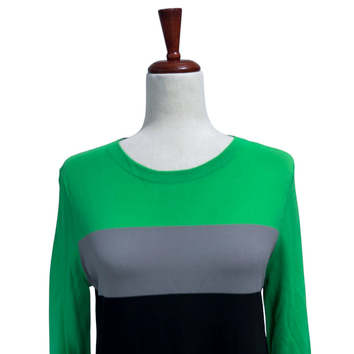 Diane von Furstenberg "Aina" Dress Medium Green Colorblock Longsleeve Knit Mini Dress