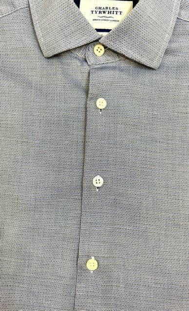 Charles Tyrwhitt Non‑Iron Slim Fit Textured Blue/Black Shirt SzL(16/35)