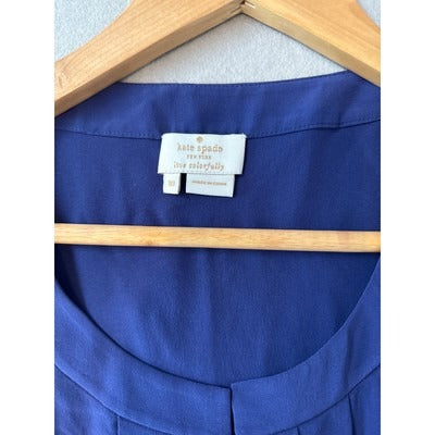 Women’s Kate Spade Sleeveless Hidden Button Down Silk Royal Blue Top Size 10