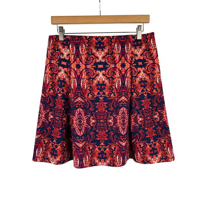 Renee C Womens Skirt Made In USA Vibrant Red & Blue Baroque Pattern Medium Cotton Blend Elegant & Comfortable