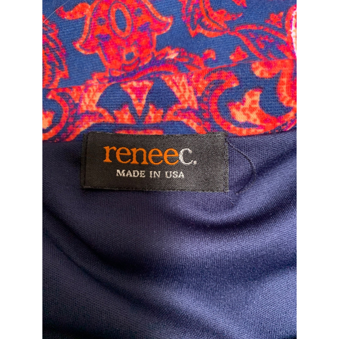 Renee C Womens Skirt Made In USA Vibrant Red & Blue Baroque Pattern Medium Cotton Blend Elegant & Comfortable