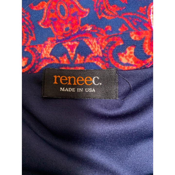 Renee C Womens Skirt Made In USA Vibrant Red & Blue Baroque Pattern Medium Cotton Blend Elegant & Comfortable