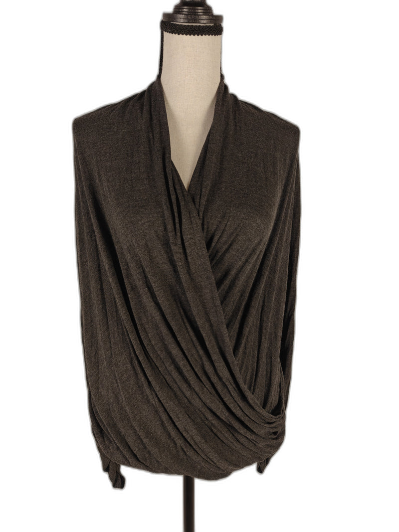 Women's, Max Studio, Wrap Front Knit Top, Charcoal Gray, Small