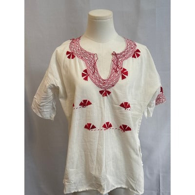 Women’s Handmade Cream Shirt with Red Embroidery. No Size, Read Description.