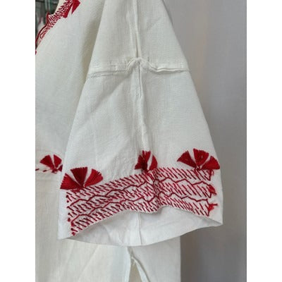 Women’s Handmade Cream Shirt with Red Embroidery. No Size, Read Description.