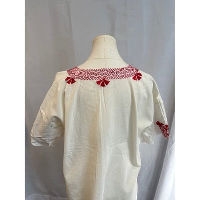 Women’s Handmade Cream Shirt with Red Embroidery. No Size, Read Description.