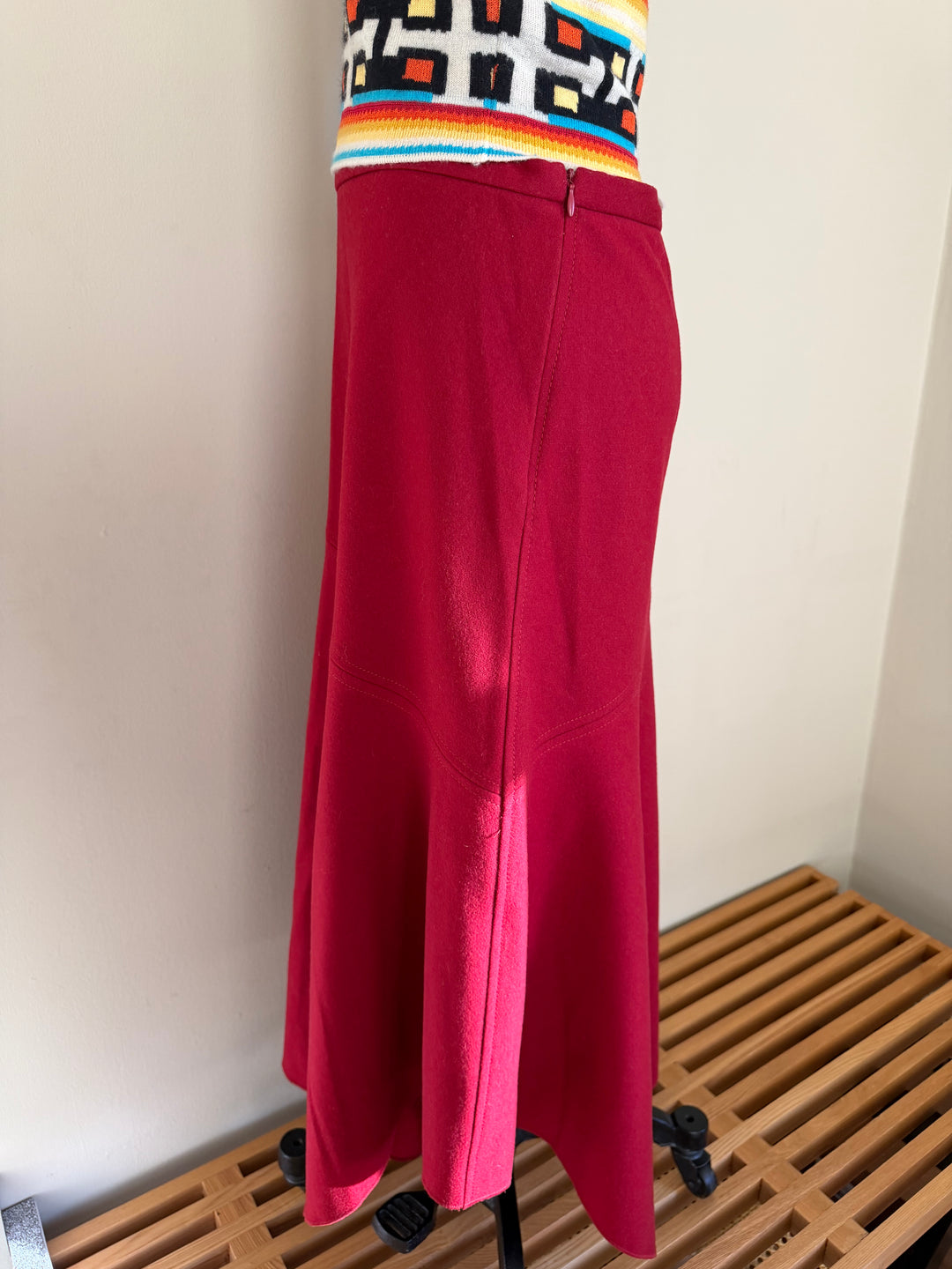 Vintage Zara Basic Red Asymmetrical Wool Blend Midi Skirt Size 8
