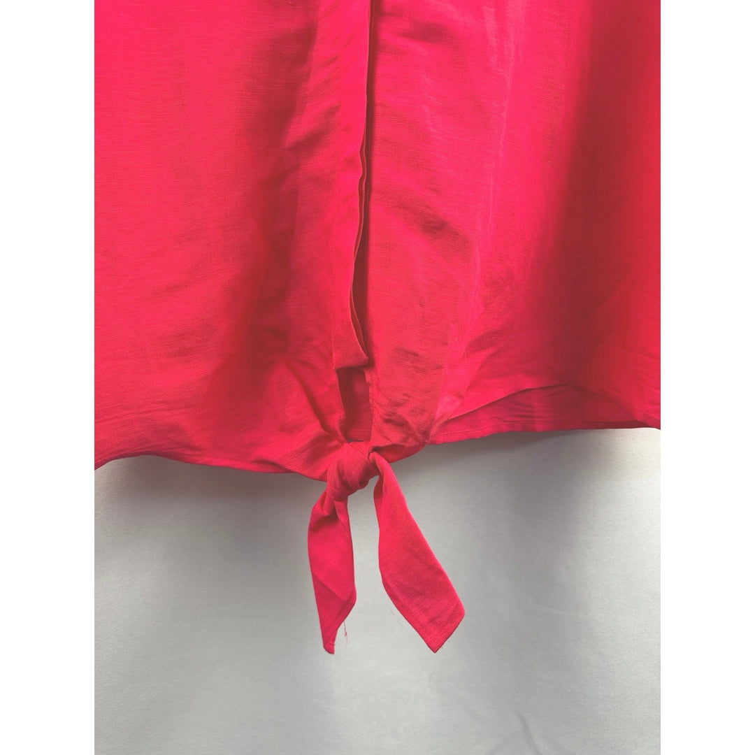 Women’s INC Dark Hot Pink Short Sleeve Tie bottom Blouse Size XL