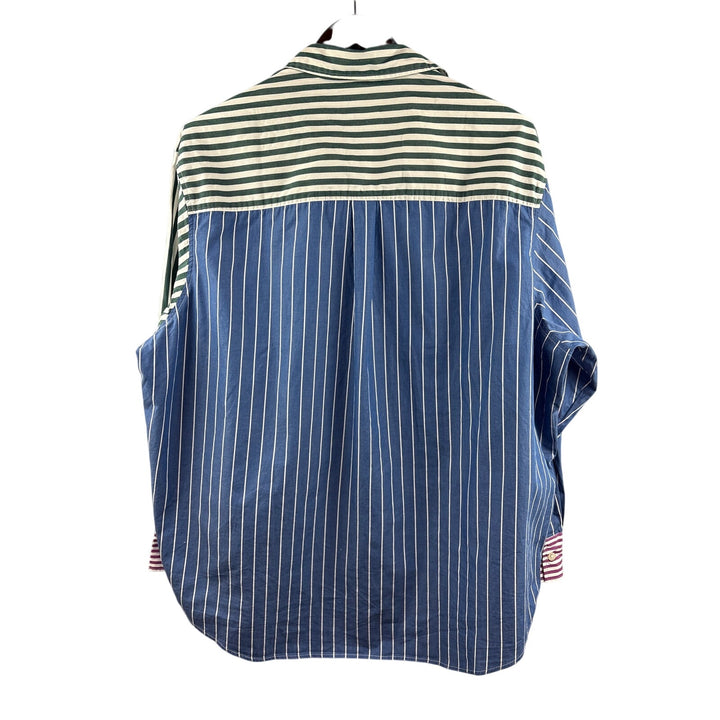 Women’s GAP Large Blue, Red, Green & White Colorblock Striped Button Up Shirt