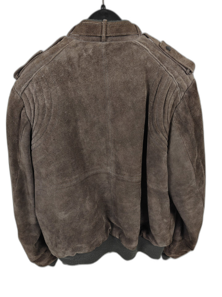 Mens In Crowd Distressed Brown Suede Leather Bomber Jacket XL