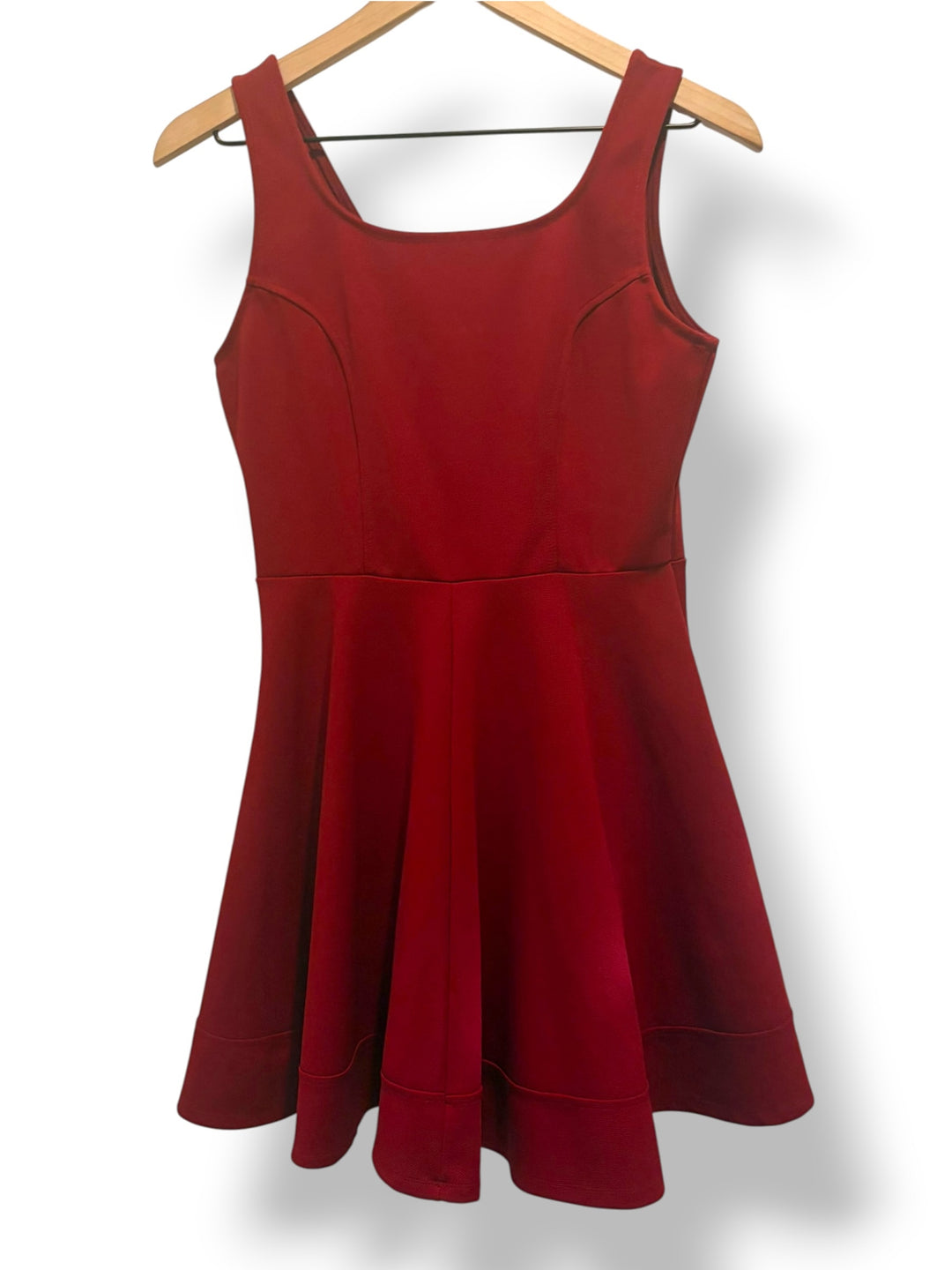 Simlu Deep Red Fit And Flare Mini Dress Sleeveless Scoop Neck Size Small